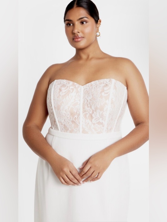 City Chic Ivory Strapless Lace Dress Corset Midi Wedding Bridal Shower Formal - Picture 3 of 6